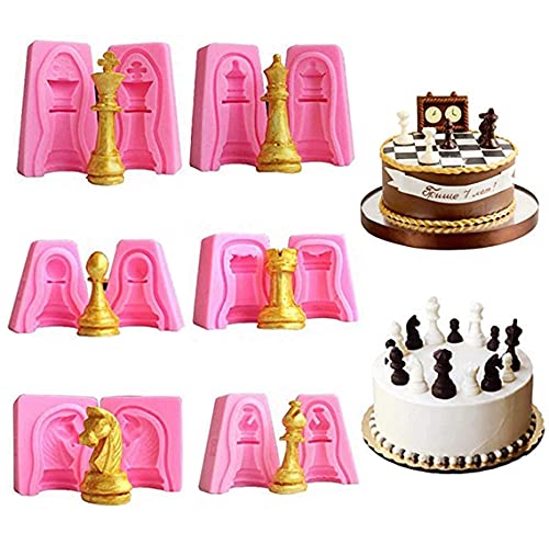 XLZSP 6Pcs Chess Silicone Mould DIY Chocolate Candy Mold Kit Epoxy Resin Casting Mould Fondant Cake Decorating Baking Tool
