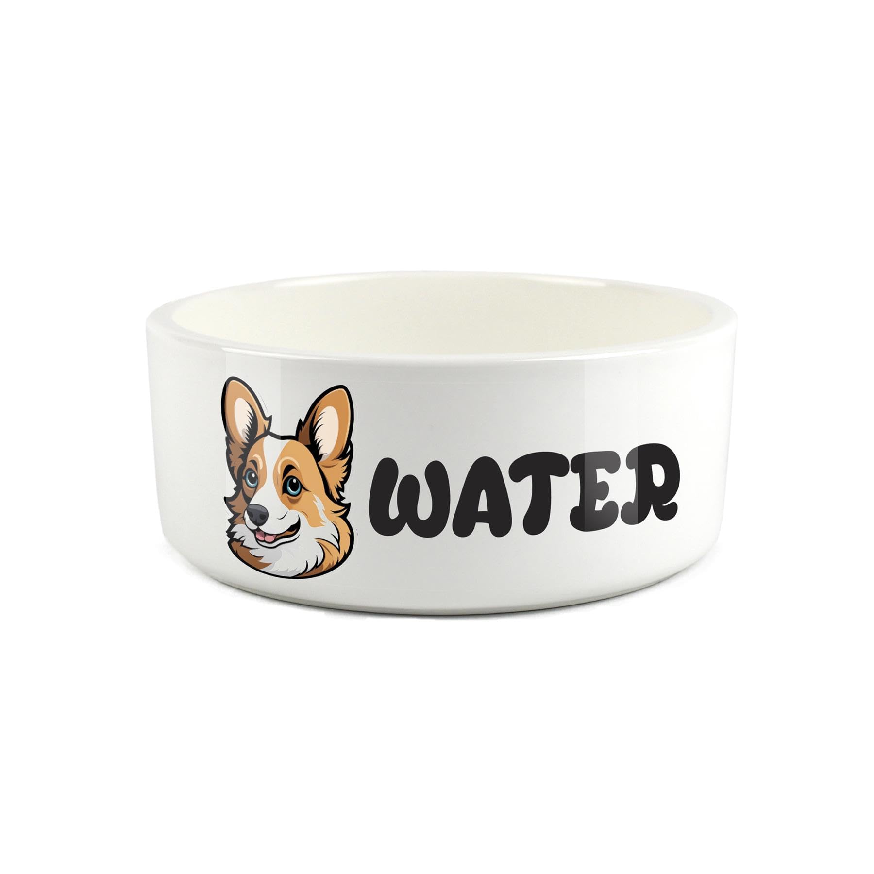 Corgi Pet Bowl - Cartoon Dog Portrait Large Ceramic Water Bowl - Novelty White Water Dish For Dogs
