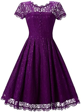 Zecoo Women's Retro Floral Lace Cap Sleeve Vintage Swing Bridesmaid Dress (S, Purple Rose)