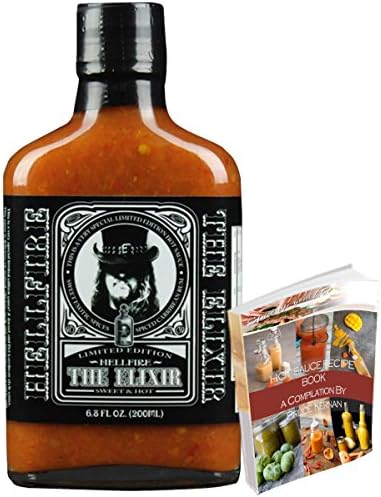 The Elixer Hellfire Hot Sauce 6.8oz Sweet &amp; Hot Caribbean Style w/ Orange Habaneros Moruga Scorpions &amp; 7 Pot peppers | All Natural Individually Boxed w/ Free Hot Sauce Recipe Ebook (Elixer, 6.8oz)