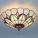 Skyweel Tiffany Style Ceiling Light Vintage Stained Glass Flush Mount Ceiling Lighting Fixtures Lamps (12 Inch W)
