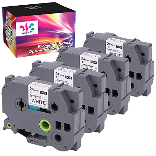 4 Packs WEEMAY Compatible 24mm 0.94 Laminated White Tape, Replace Brother Label Tape TZe-251 TZe251 TZ-251 TZ251, for P-Touch PT-D600 PT-P700 PT-P750W PT-P900W Label Maker (1 Inch Black on White)