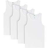 LAPASA Men's 100% Cotton Ribbed Tank Tops Ultra Soft Sleeveless Crewneck A-Shirts Basic Solid Undershirts Vests 4 Pack M35