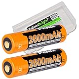 2 Pack Fenix ARB-L18-2600 Protected 18650 2600mAh Rechargeable Li-ion Batteries with EdisonBright BBX3 battery carry case - Designed for PD32 TK22 TK35 TK75 TK16 PD35 ARE-X1 ARE-C2 ARE-C1 and more