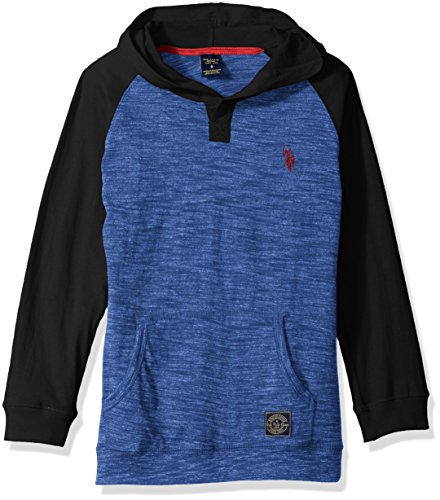 U.S. Polo Assn. Little Boys' Color Blocked Hooded Henley Pullover, Black, 5/6