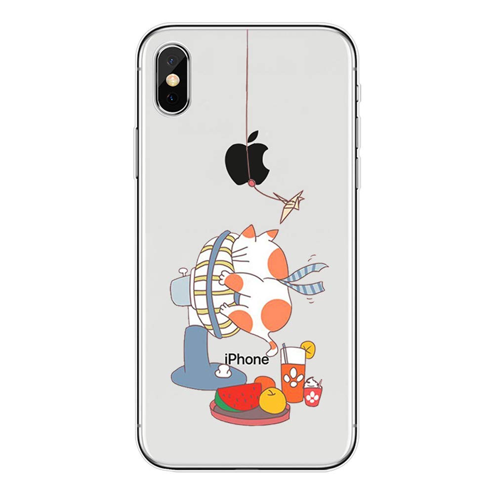 Mobile Phone Case Compatible with iPhone XS Max Case Transparent Soft Case Transparent Motif Slim Bumper Thin Soft TPU Silicone Protective Case for Apple iPhone XS Max, 10 Fan Cat