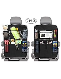 KNGUVTH Organizador de asiento trasero de automóvil, alfombrillas organizadoras para asiento trasero de auto con soporte transparente para tablets de 10 pulgadas + 5 bolsillos de almacenamiento, organizador de asiento trasero para juguetes, botellas, bebi