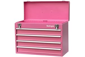 Workington Portable Metal Tool Chest with 4 Drawers, 20" 4-Drawer Tool Chest Cabinet with Ball Bearing Drawer Slides, Steel Tool Storage Box Organizer 4004 Pink
