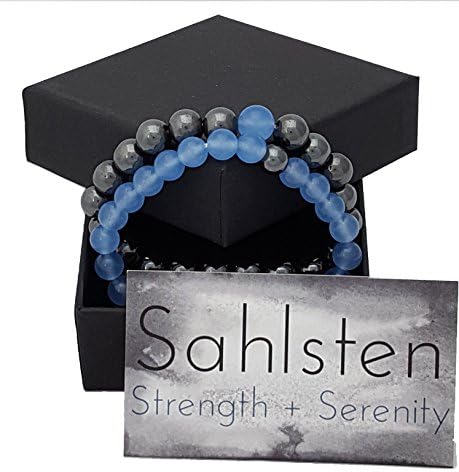 Strength &amp; Serenity Natural Stone Beaded Bracelets Blue Crystal and Hematite, Great His and Hers Couples Gifts, 2 pieces