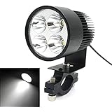 TurnRaise Offroad 12W 4 LED Work Spot Light Fog Headlight for Motorcycle Motorbike w/ Mount/Clamp 2000LM Black