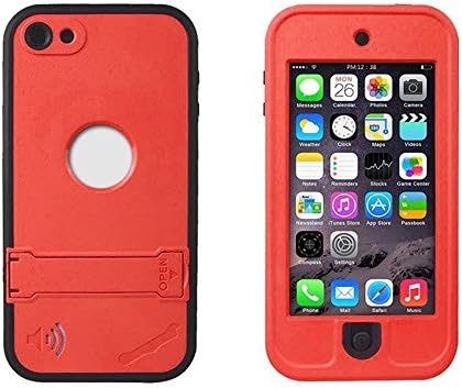 iPod Touch 5/iPod Touch 6 Waterproof Case, Focue Tech Waterproof Shockproof Dropproof Dirtproof Snowproof Dustproof Case Cover with Kickstand for Apple iPod Touch 5th/6th Generation (Red)