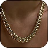 NOKMIT Chunky Cuban Link Curb Chain Necklace for Women Men Dainty 18K Gold Silver Tone Choker Thick Trendy Statement Diamond Cut Punk Hip Hop Cuban Chain Jewelry Gifts Unisex Size 5mm/9mm/13mm/16mm
