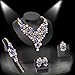 Everrich Luxurious Blue Crystal Bridal Cream Simulated Pearl Gold Plated Statement Necklace Earrings Jewelry Sets for Women Costume,4 Pairs
