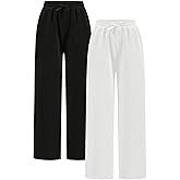 RoseSeek 2 Pack Girl's Sweatpants Wide Leg Elastic Waist Pants with Pockets Baggy Joggers Track Pants Trendy