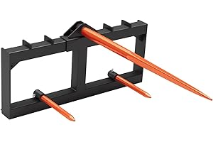 GARVEELIFE 49" Hay Spear, 3000lbs Capacity Quick Attach for Skid Steer Loader & Tractor with 1pcs Hay Spear and 2pcs 17" Stabilizer Spears Spike Fork for Hay Bale Handling (Orange)