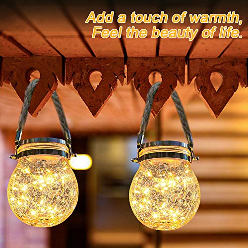 Hanging Solar Lights Outdoor Hanging Solar Lanterns Solar Lamp 2 pcs 30LED Bright Waterproof Crack Glass Decorative Outdoor Warm White Table Decor Fairy Lights for Patio Wedding Christmas Party