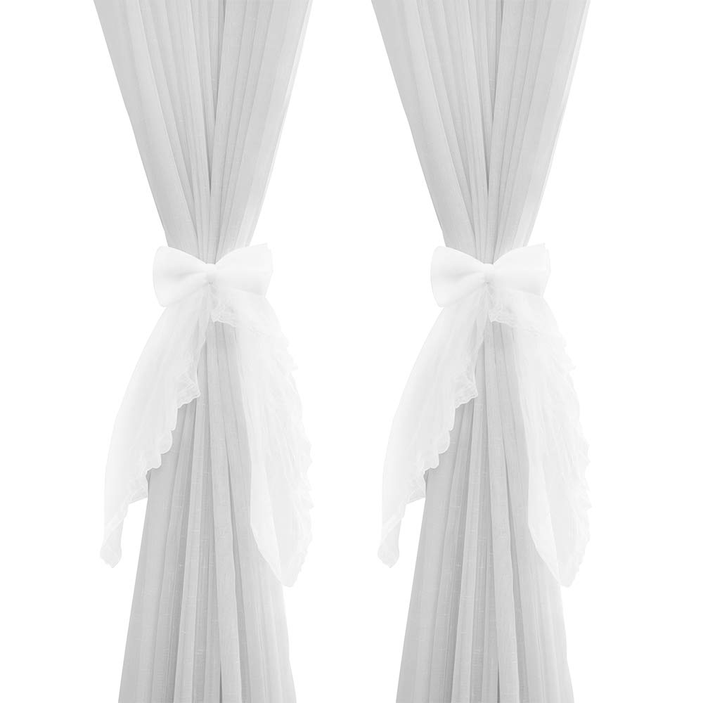 2 Pcs Bowknot Curtain Tiebacks Sweet Lace Curtain Holdbacks Buckles for Home Decorative (White)