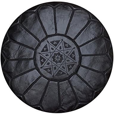 4 moroccan poufs leather luxury ottomans footstools cover black