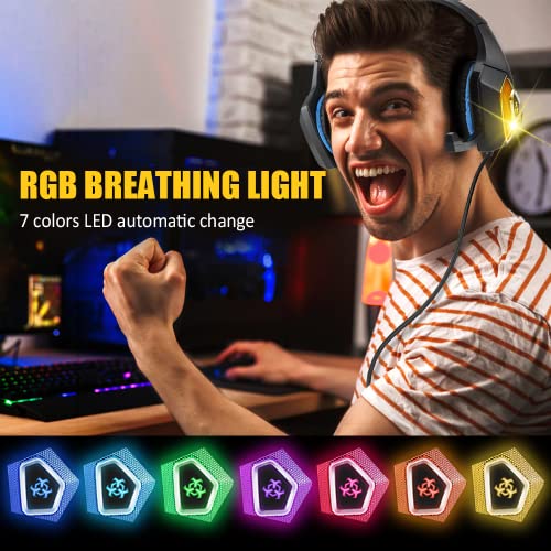 Glangeh Cascos Gaming con Luz RGB, Ligero Auriculares Gaming con Cable y Micrófono, Transductores 50mm USB y Jack Audio 3.5mm Auriculares Diadema Gaming Compatible con PC PS4 PS5 Xbox One Switch