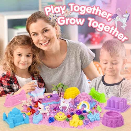 snookids Sand Magica, Unicorn Sand Toy Set, with Natural Beeswax 690g, 24 Sand Molds, 3 Unicorns, Sand Shell with Lid, Sensory Toy Children 3 4 5 6 7 8 9+ Years Old