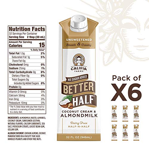 Califia Farms Unsweetened Better Half Coffee Creamer Half And Half Coconut Cream And Almond Milk Dairy Free 32 Oz Pack Of 6 Package May Vary In Dubai Uae Whizz Whey