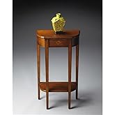 Beaumont Lane Demilune Console Table, 31" H x 17.5" W x 9" D, Rubberwood Solids and Veneer, Olive Ash Burl Finish, Traditiona