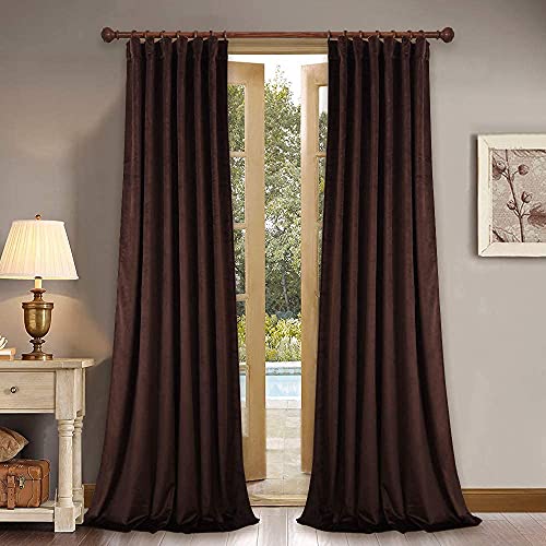 StangH, Luxury Brown Velvet Curtains Light Blocking Thermal Insulated Rod Pocket and Back Loops 52 Wide x 108 Drop for Living Room Country Style French Door 2 Panels