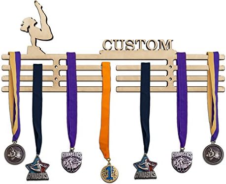 Arena Gifts Personalized Wooden Gymnastics Medal Hanger Display - Customize Your Own Medal Holder - Rack Idea for Gymnasts - Displays Up to 24 Medals or Ribbons