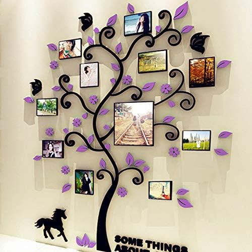Fabric Home DIY 3D Wall Stickers Creative Family Life Tree Photo Frames Crystal Acrylic Decals Art Mural for Living Room Bedroom Sticker Home Decor, Purple(Size L)