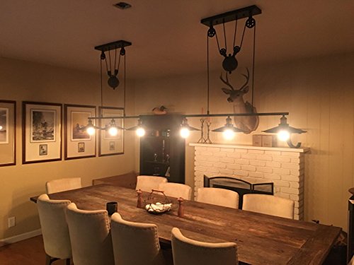 Dst Retro Pendant Retractable Chandelier Pendant, Vintage Adjustable Hanging Ceiling Light Pendant Light for Island, Dining, Bar (Matte Black)