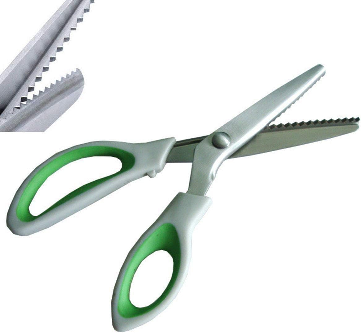 NEJLSD Pinking Shears for Fabric Ultra Sharp Comfort Grips Dressmaking Pinking Shears Zig Zag Cut Scissors Sewing Scissors,Professional Handheld Dressmaking Green