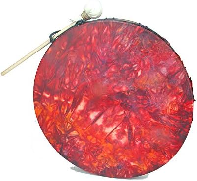 Stoneware Frame Hoop Shaman Drum, Roped Bodhran with Tie Dyed Goat Skin Head