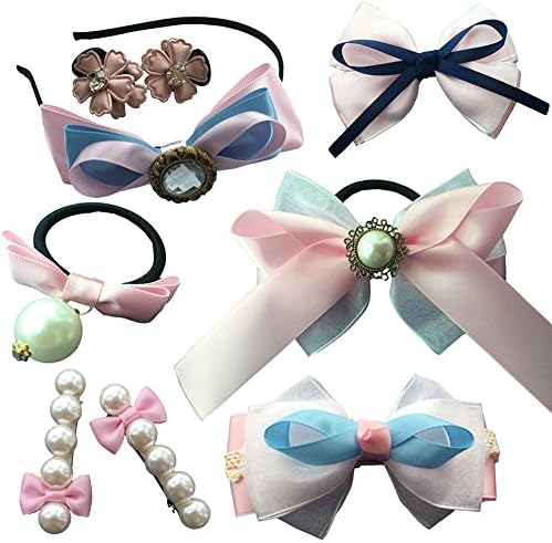 Ribbon Hair Bow Ties Ponytail Holder Pigtail Flower Gripper Pearl Barrette Alligator Clips Hair Bangs Headband Assorted Beauty Accessories Kit, Handmade Value Collection Boutique Gifts (pink)