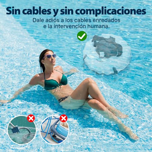 Redkey Upgrade S100 Robot Pool Cleaner Without Cable, 200 Minutes of Autonomy, Climbs 18° Slopes, Double Motor, Automatic Stop, Automatic Pool Cleaner for Pools up to 120㎡