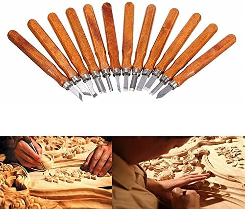 Wood Carving Tool Woodcut Knife Scorper 12 Set SK5 Carbon Steel Chisel Kits Woodcarving Sculpting Knife - for Both Beginners and Professional