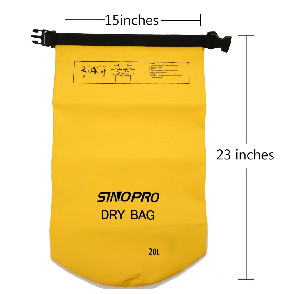 SinoPro Waterproof Dry Bags + Waterproof Waist Pouch, Perfect for Kayaking / Boating / Canoeing / Fishing / Rafting / Swimming / Camping / Snowboarding (Yellow, 20L)