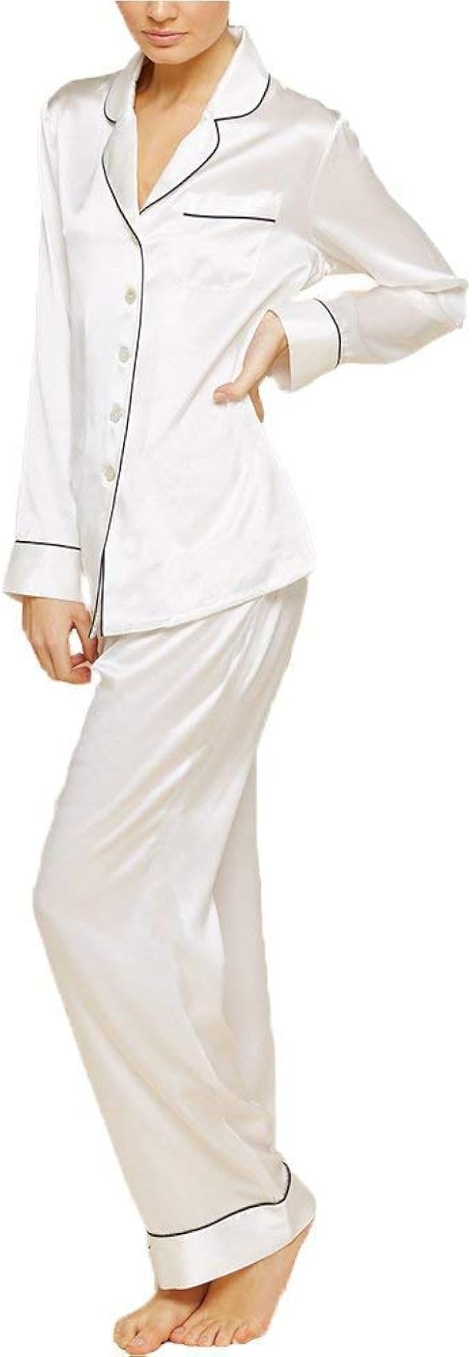 Rexcyb ルームウェア サテンパジャマ 部屋着 セットアップ 長袖 前開き かわいい 上下セット 光沢があり 心地よい 肌さわり ナイトウェア パジャマ ルームウェアセット 通販 Amazon