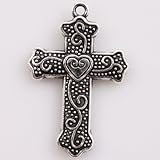 25pcs Charms Vintage Silver Cross Carved Heart Alloy Findings 32x22x3mm