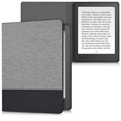 kwmobile Case for Kobo Aura H2O Edition 2 - PU Leather and Canvas Protective e-Reader Cover Folio Case - dark grey black