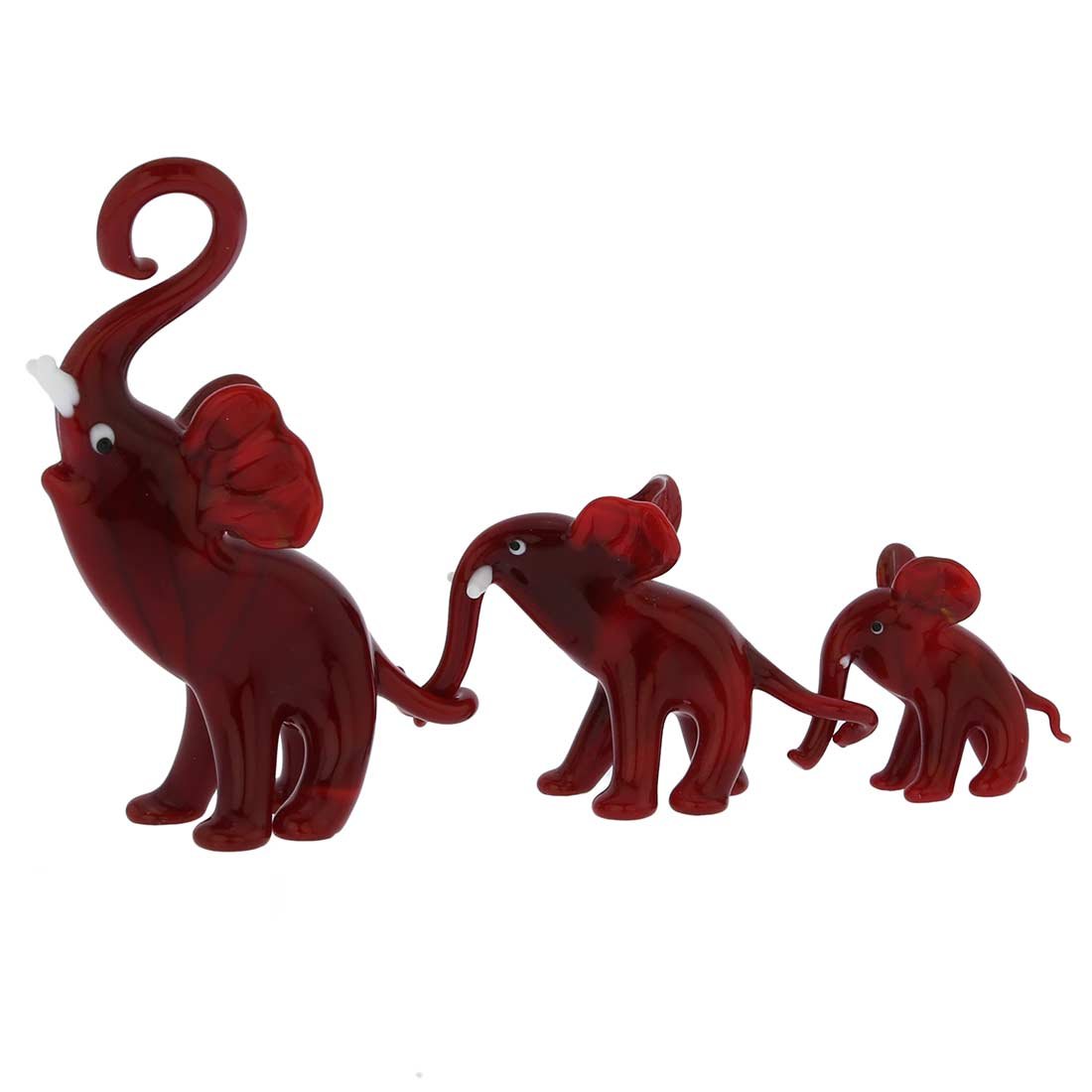 Glass Of Venice Murano Glass Elephant Family - Red