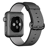 Huanlong Woven Nylon Strap Replacement Wrist Band with Metal Adapter Clasp for 42mm Apple iWatch - Black