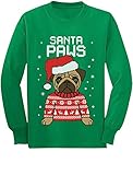Santa Paws Pug Ugly Christmas Sweater Dog Youth Kids Long Sleeve T-Shirt
