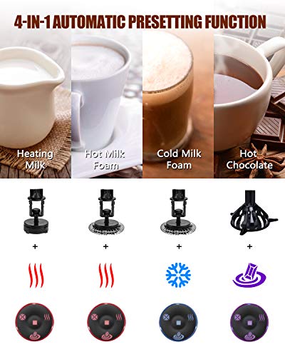 Huogary Milk Frother,4-in-1 Electric Automatic Milk Steamer and Hot Chocolate Maker Machine with Detachable Stainless Steel Milk Jug- Dishwasher Safe, BPA Free
