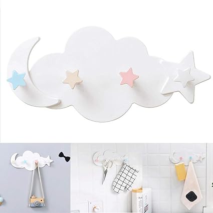 Outgeek Hook Rack Creative Cloud Shape Stars Sticky Hook Rail Hook Bar for Home