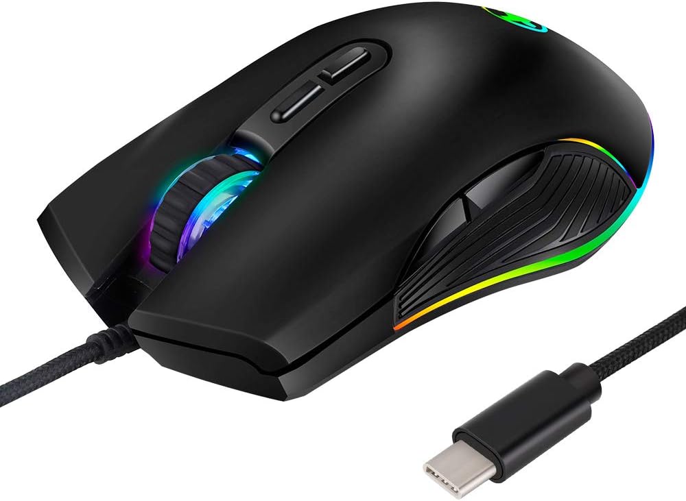 USB C Mouse, Ergonomic TypeC Mouse with Backlight, up to 3200 DPI, RGB