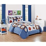 Mk Collection 3pc Bedspread Boys Sport Football Basketball Baseball New (Queen)