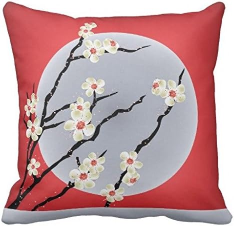Decorative Square Pillow Covers Cushion Cover Moon Cherry Blossom Red Blue Throw Pillow Case 18X18 Inches