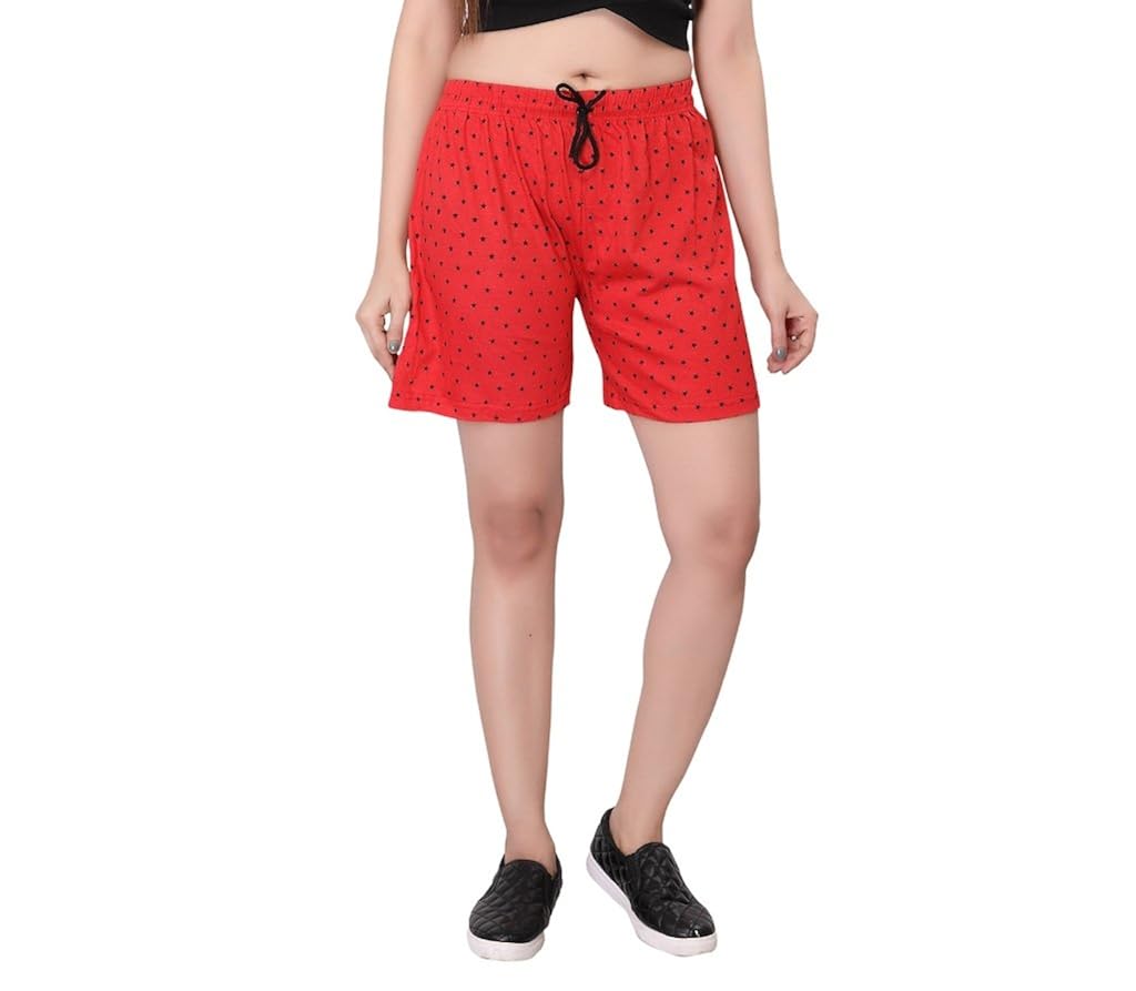 bfly women's star printed cotton hosiery shorts(red)