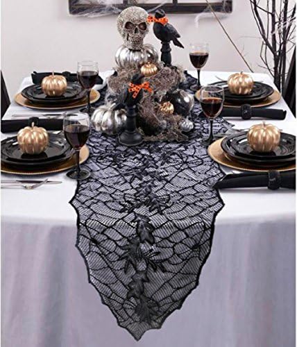 LB-Halloween Party Decoration Black Leaf Table Runners for Party 188*55cm Tablecloth Haunted House Halloween Decorations for Home