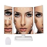 24 LED lighted Makeup Mirror with Upgraded Touch Screen, 1x/2x/3x Magnification Trifold Vanity Mirror, USB Charging 180°Free Rotation Table Countertop Cosmetic Mirror